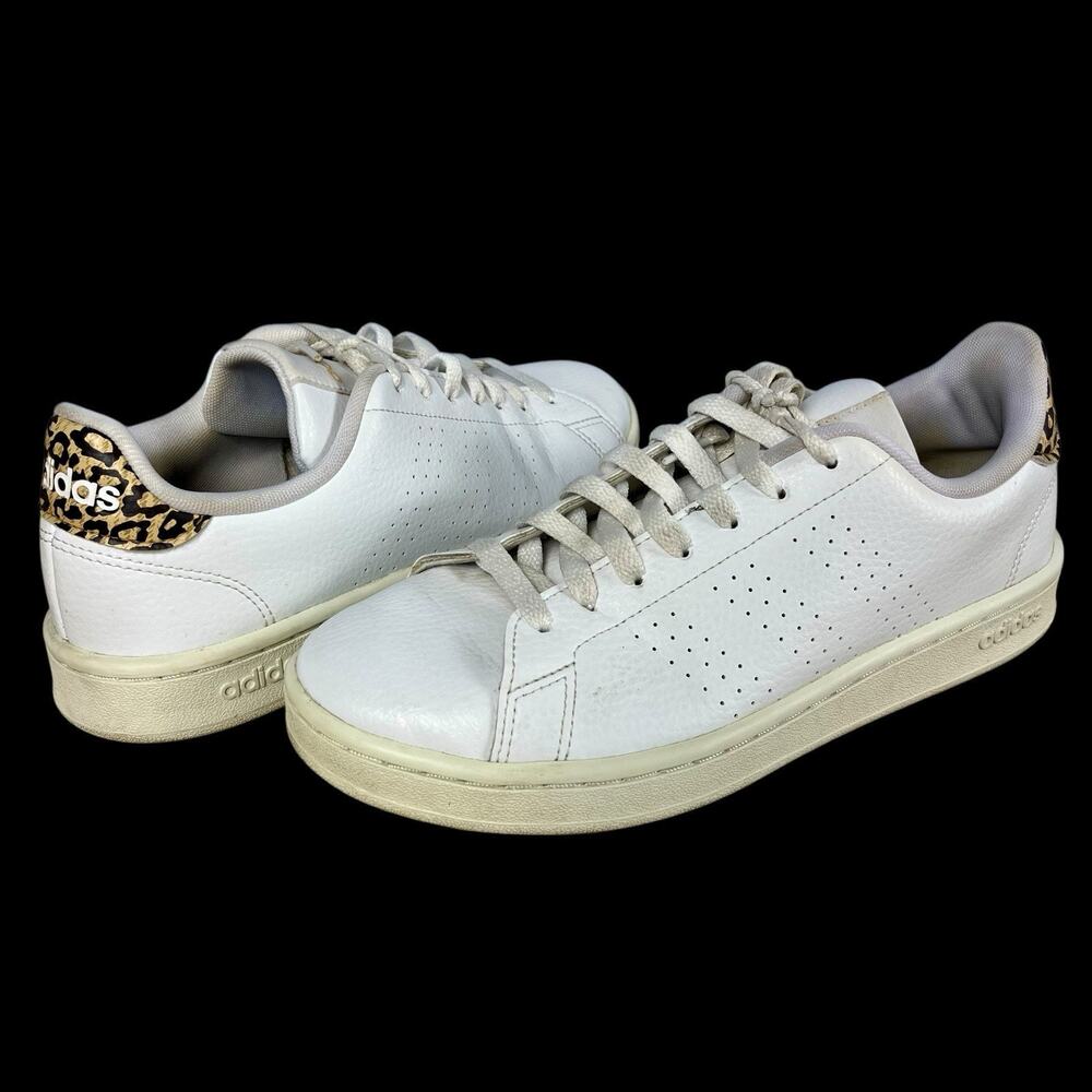 Adidas Women Advantage White Shoes Sneakers GW4850 Sz 8.5 Leopard Animal Print